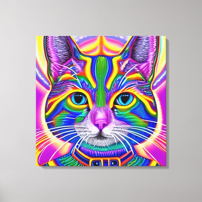 Green and Blue Unique Mystical Kitty Cat Canvas Print (Front)