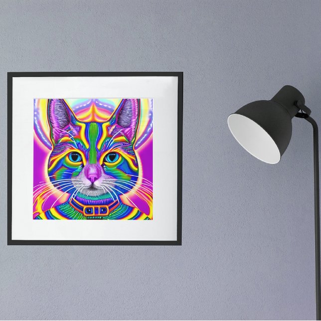 Green and Blue Unique Mystical Kitty Cat Poster (Creator Uploaded)