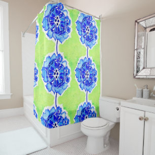 Green and Blue Watercolor Flowers