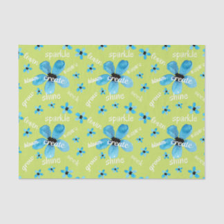 Green and Blue Watercolor Flowers w/ Affirmations Tissue Paper