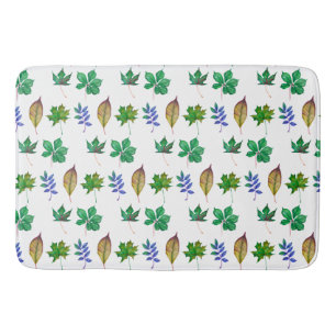 Green and Blue Watercolor Leaves Bath Mat