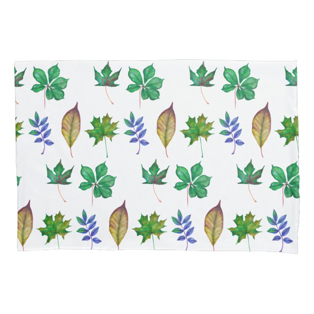Green and Blue Watercolor Leaves Pillowcase (Front)