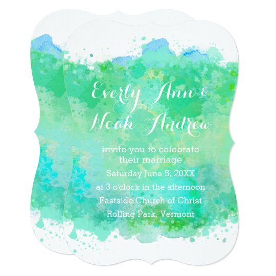 Green and Blue Watercolor Wedding Card
