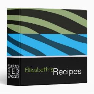 Green and Blue Zebra Print Retro Pattern Binder