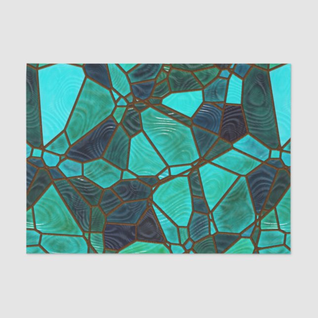 Green and Blues Sea Glass Effect Stained Glass Tissue Paper (Front)