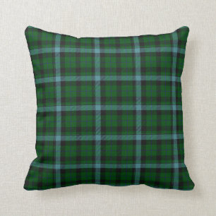 Green and Blues Tartan Plaid Pattern Throw Pillow
