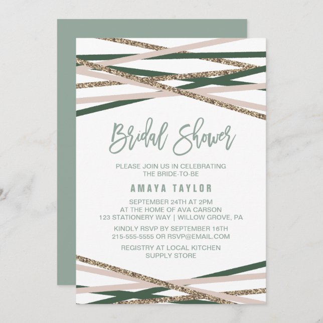 Green and Blush Streamers Bridal Shower Invitation (Front/Back)