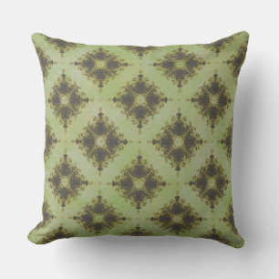 Green and Bronze Diamond Burst Pattern Throw Pillow