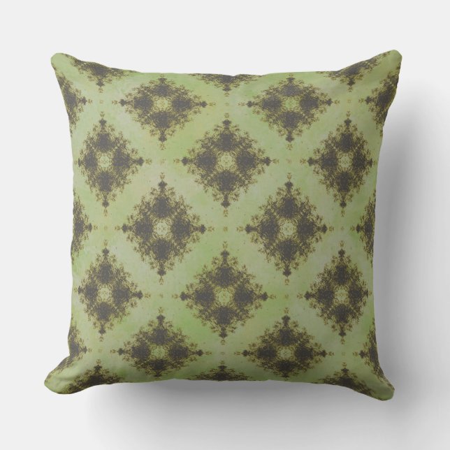Green and Bronze Diamond Burst Pattern Throw Pillow (Front)