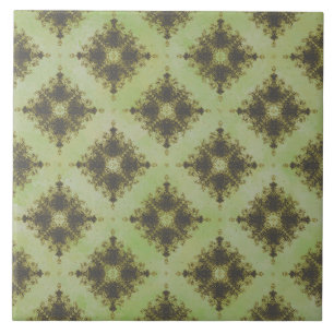 Green and Bronze Diamond Burst Pattern Tile