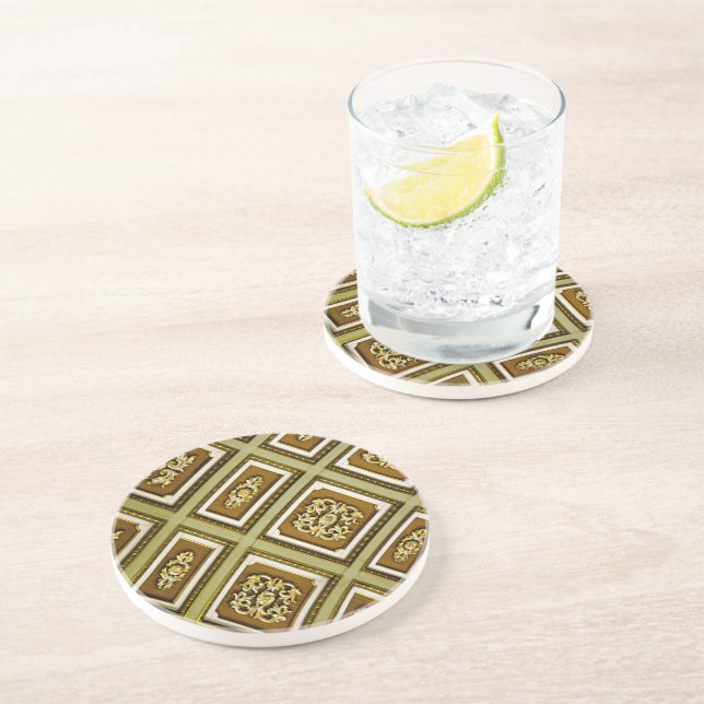 Green and Brown Architecture Print Coaster (Side)