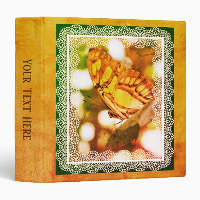 Green And Brown Butterfly Nature Art Personalized Binder (Front/Spine)