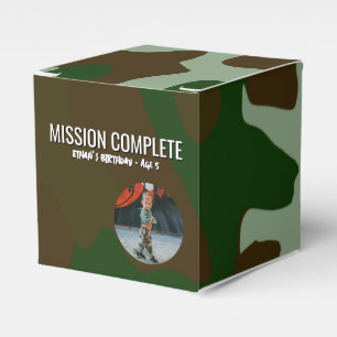 Green and Brown Camo Pattern Mission Complete Favor Box