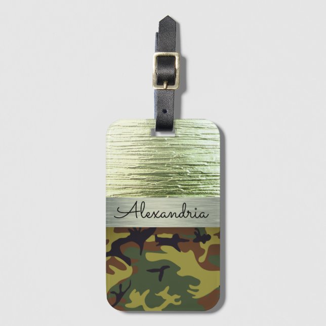 Green and Brown Camo Personalized Luggage Tag (Front Vertical)