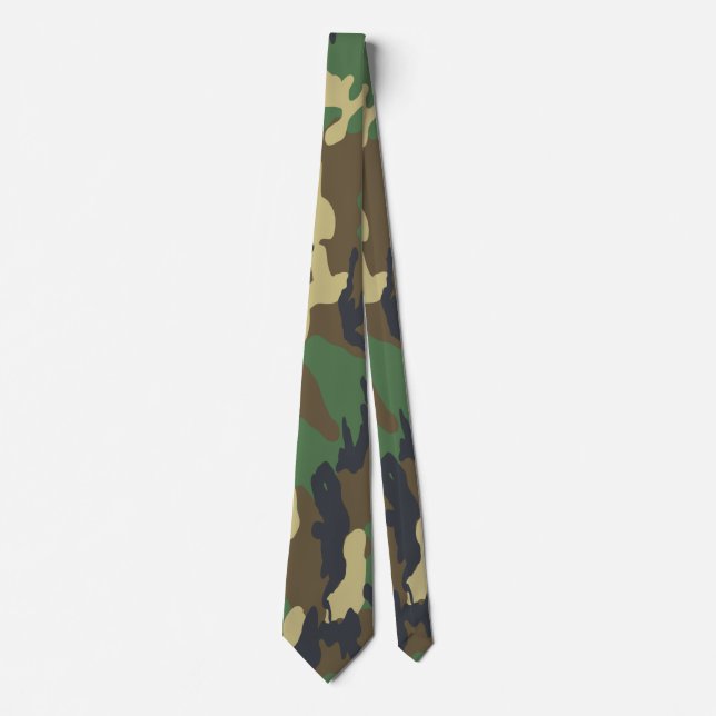 Green And Brown Camouflaged Pattern Tie (Front)