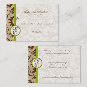 Green and Brown Damask Place Card Menu Selection