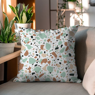 Green And Brown Decorative Terrazzo Design Throw Pillow