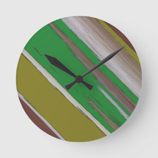 Green And Brown Diagonal Abstract Round Clock