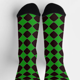 Green and brown diamond pattern socks