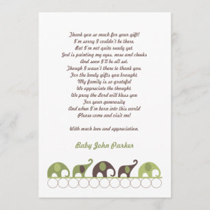Green and Brown Elephant Thank You Note with poem Card