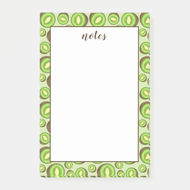 Green And Brown Kiwifruit Pattern With Custom Text Post-it Notes (Front)