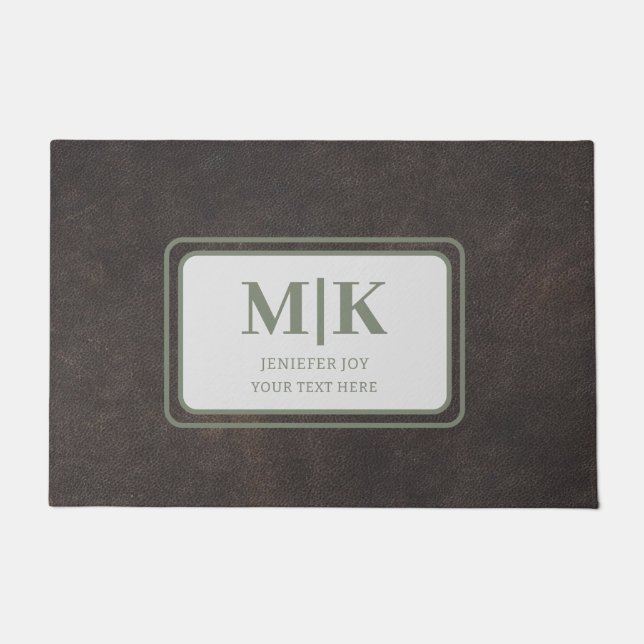 Green And Brown Leather Personalized  Doormat (Front)
