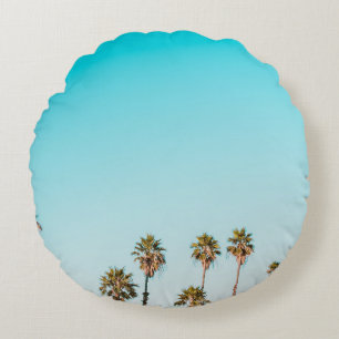 GREEN-AND-BROWN PALM TREES UNDER CLEAR BLUE SKY ROUND PILLOW