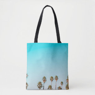 GREEN-AND-BROWN PALM TREES UNDER CLEAR BLUE SKY TOTE BAG