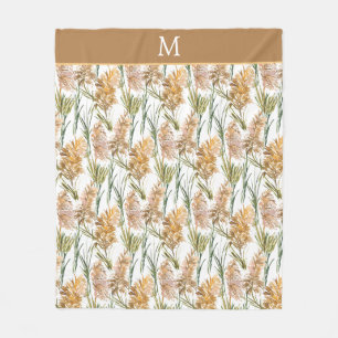 Green and Brown Pampas Grass Monogram Fleece Blanket