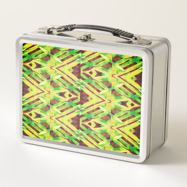 Green and brown pattern metal lunch box (Front)