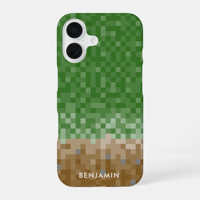 Green and Brown Pixel Design with Custom Name Case (Back)
