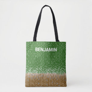 Green and Brown Pixel Design with Mining Name Tote Bag