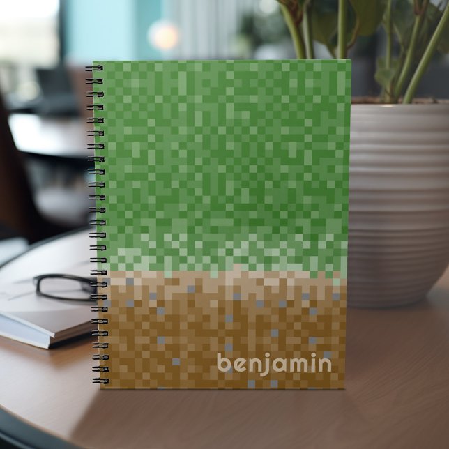 Green and Brown Pixel Miner with Custom Name Notebook (Personalized notebook with Sports Jersey Football Design - Custom Name and Other Text)
