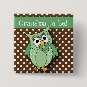 Green and Brown Polka Dot Owl Baby Shower Theme 2 Inch Square Button