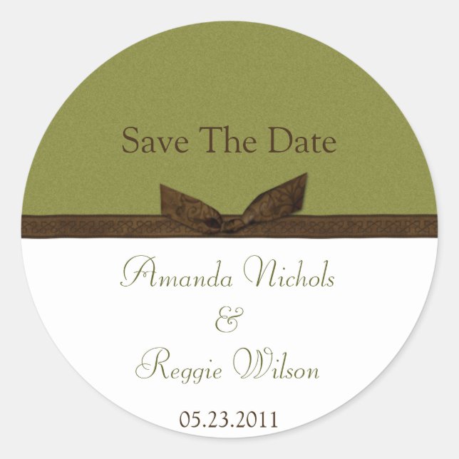 Green and Brown Save The Date Sticker (Front)