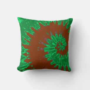 Green and Brown Spiral Tie Dye Pillow