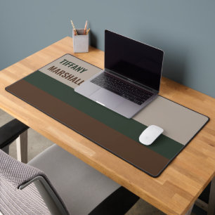 Green and Brown Stripes Pattern Name Desk Mat