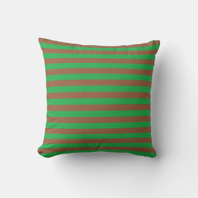 Green and Brown Stripes Throw Pillow (Front)