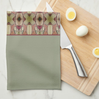Green And Burgundy Patterned Kitchen Towel