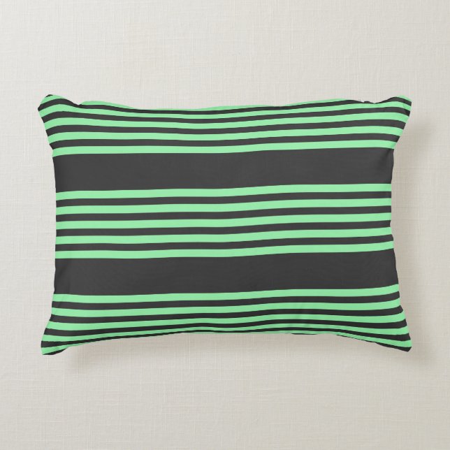 Green and charcoal five stripes pattern accent pillow (Front)