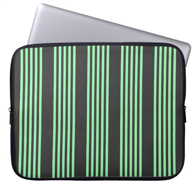 Green and charcoal five stripes pattern laptop sleeve (Front)