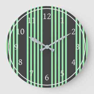 Green and charcoal five stripes pattern large clock