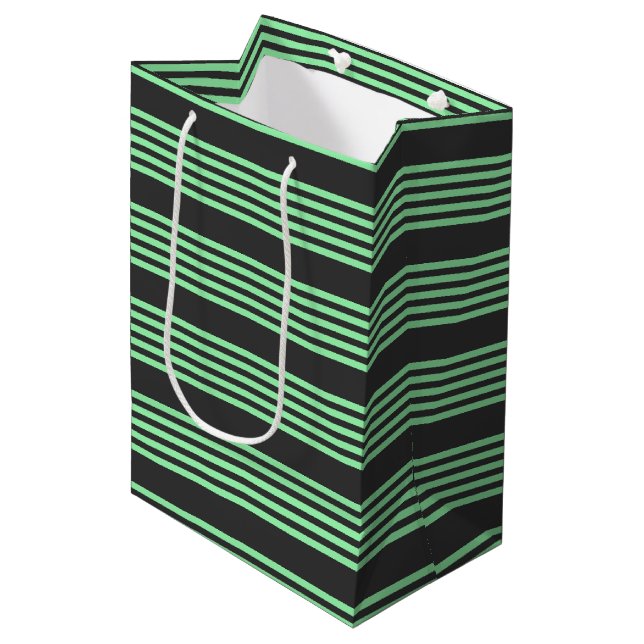 Green and charcoal five stripes pattern medium gift bag (Front Angled)
