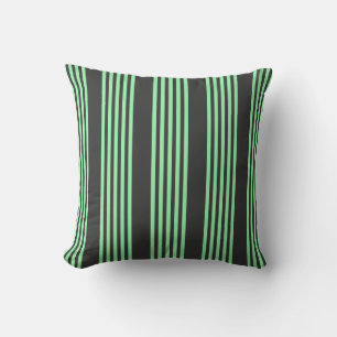 Green and charcoal five stripes pattern throw pillow