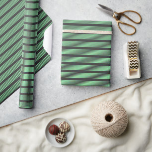 Green and charcoal five stripes pattern wrapping paper