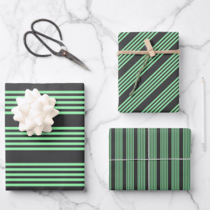 Green and charcoal five stripes pattern wrapping paper sheet