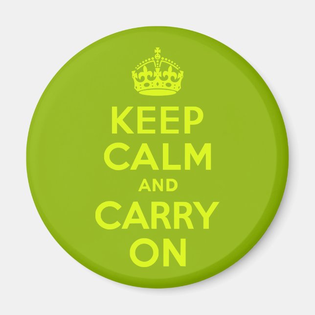 Green and Chartreuse Keep Calm and Carry On Magnet (Front)