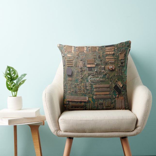 Green and Cooper Circuit Board Throw Pillow 20"x20 (Chair)