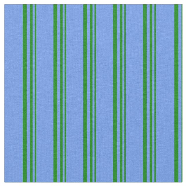 Green and Cornflower Blue Coloured Lines Fabric (Close Up)
