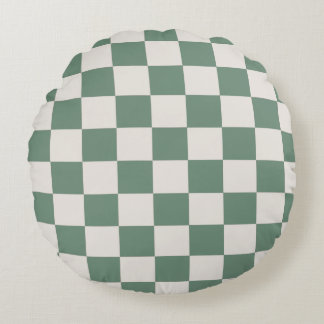 Green And Cream Chequered Classic Chequered Patter Round Pillow